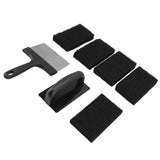 Barbecue Grill Griddle Cleaning Kit BBQ Grill Cleaner Set Includes Stainless Steel Scraper Brush Sponge Blocks - Top-Down View