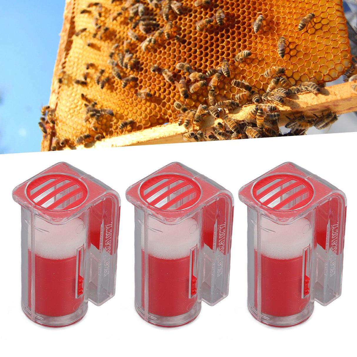 3Pcs Queen Bee Marking Cage Catcher Plastic One Handed Bee Queen Marker Bottle Beekeeping Tools for Beekeepers Red
