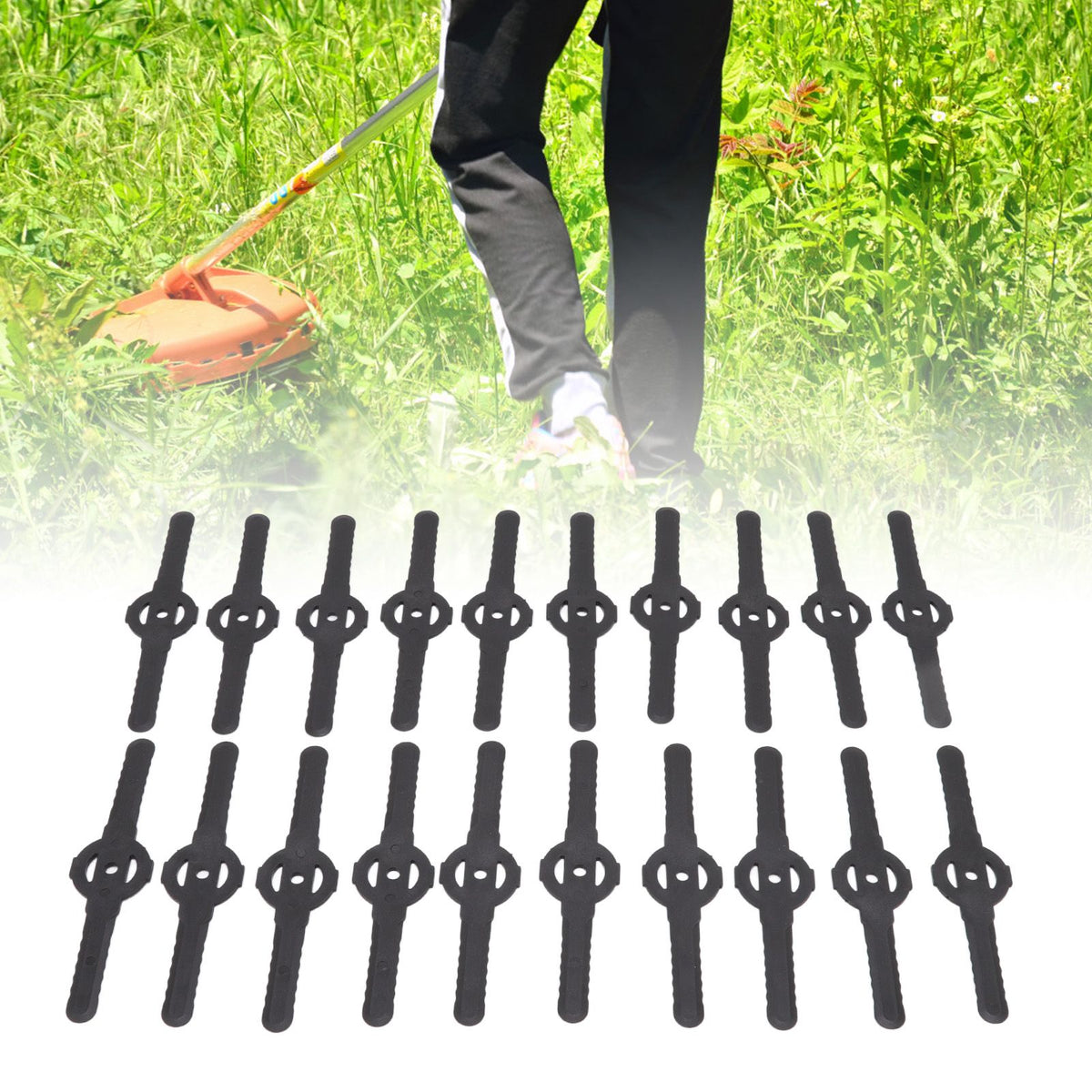 20Pcs Plastic Lawn Mower Blades Garden Electric Grass Trimmer Long Blade Trimmer Accessories Black