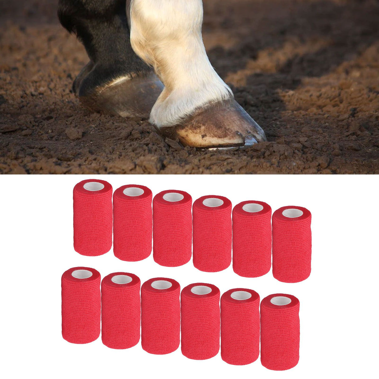 12Pcs Bandage Wrap Natural Latex Elastic Self Adhesive Wrap for Cows Dogs Horses 10cm Red
