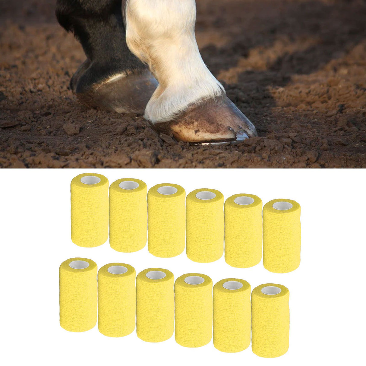 12Pcs Bandage Wrap Natural Latex Elastic Self Adhesive Wrap for Cows Dogs Horses 10cm Yellow