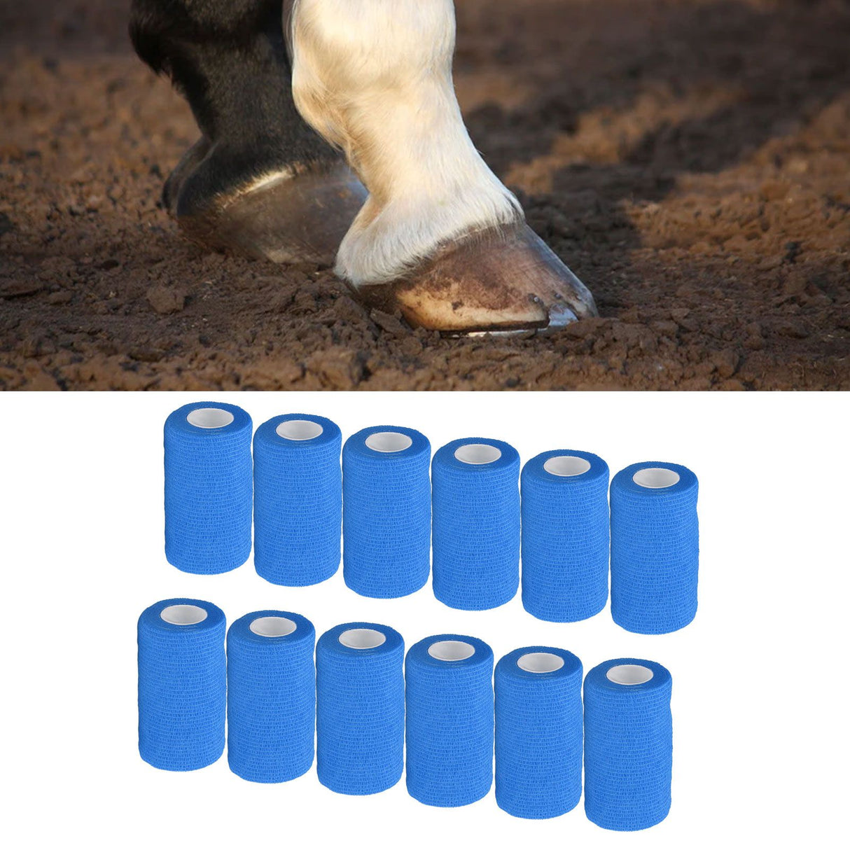 12Pcs Bandage Wrap Natural Latex Elastic Self Adhesive Wrap for Cows Dogs Horses 10cm Blue