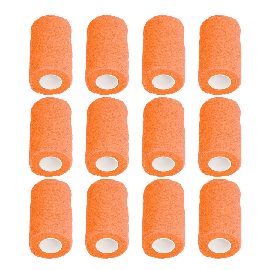 12Pcs Bandage Wrap Natural Latex Elastic Self Adhesive Wrap for Cows Dogs Horses 10cm Orange