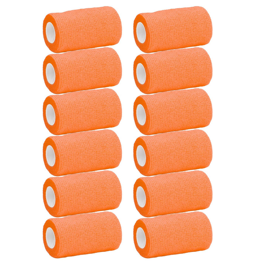 12Pcs Bandage Wrap Natural Latex Elastic Self Adhesive Wrap for Cows Dogs Horses 10cm Orange