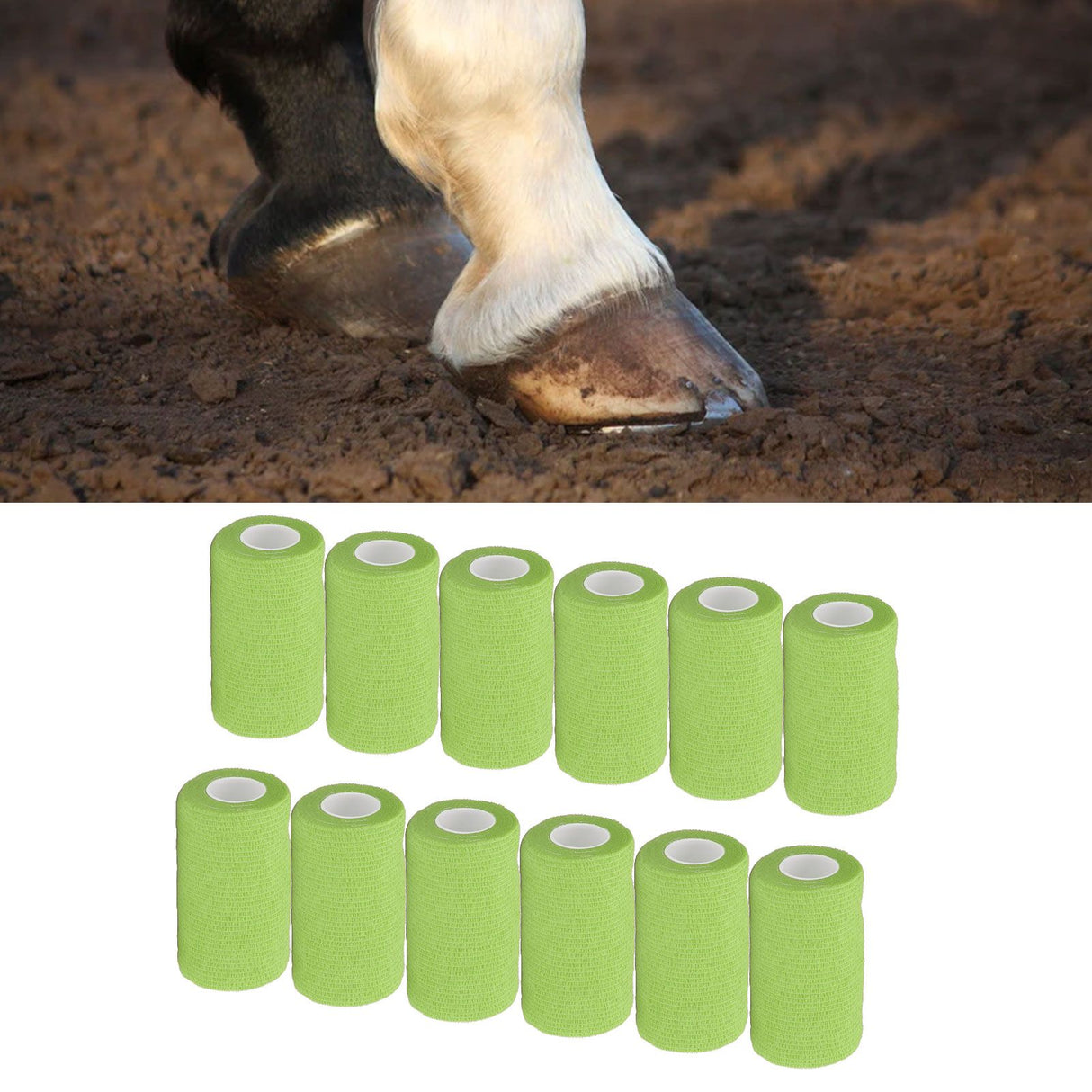 12Pcs Bandage Wrap Natural Latex Elastic Self Adhesive Wrap for Cows Dogs Horses 10cm Green