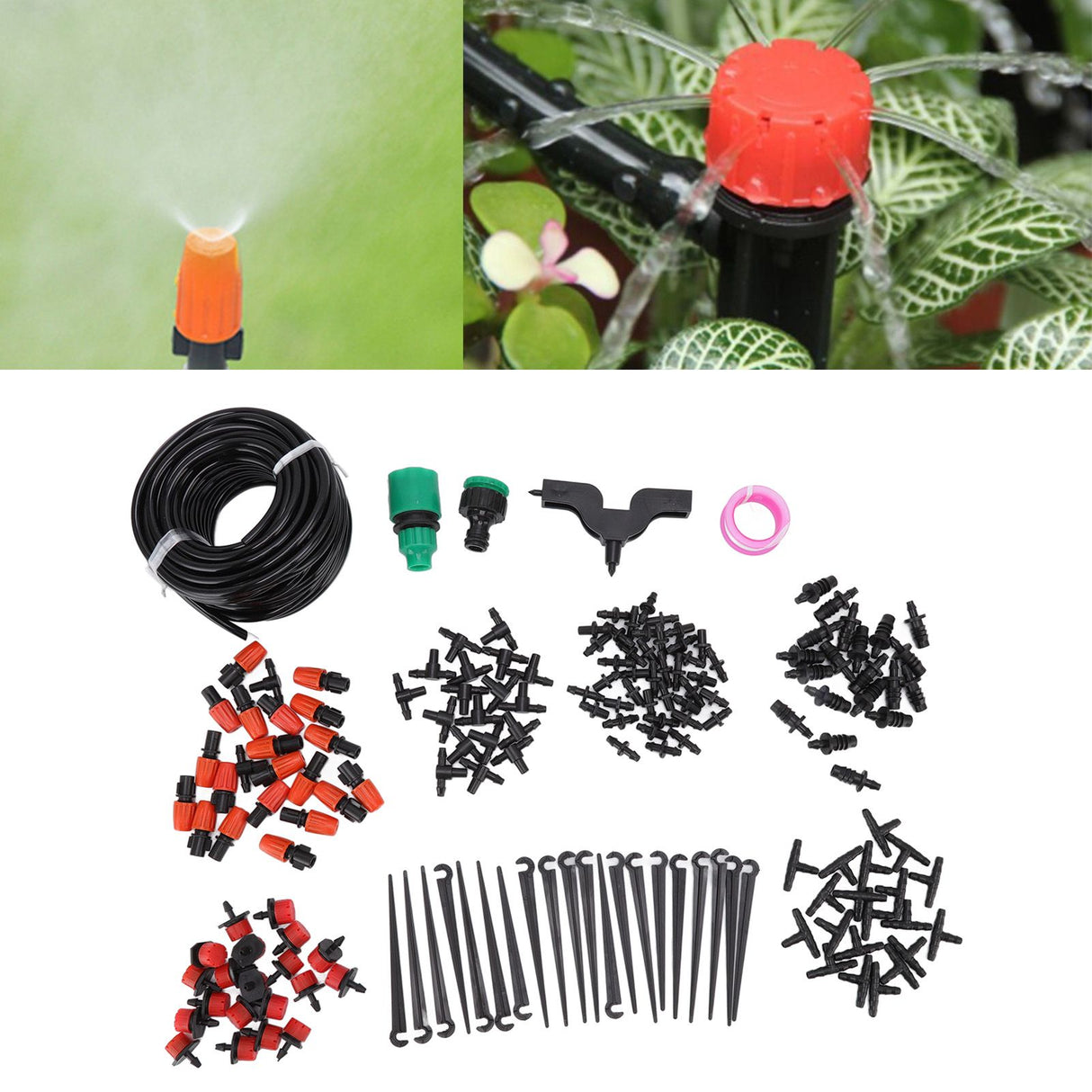 49.2ft Drip Irrigation Kit Adjustable Automatic Atomizing Watering System for Potted Plants Garden Greenhouse