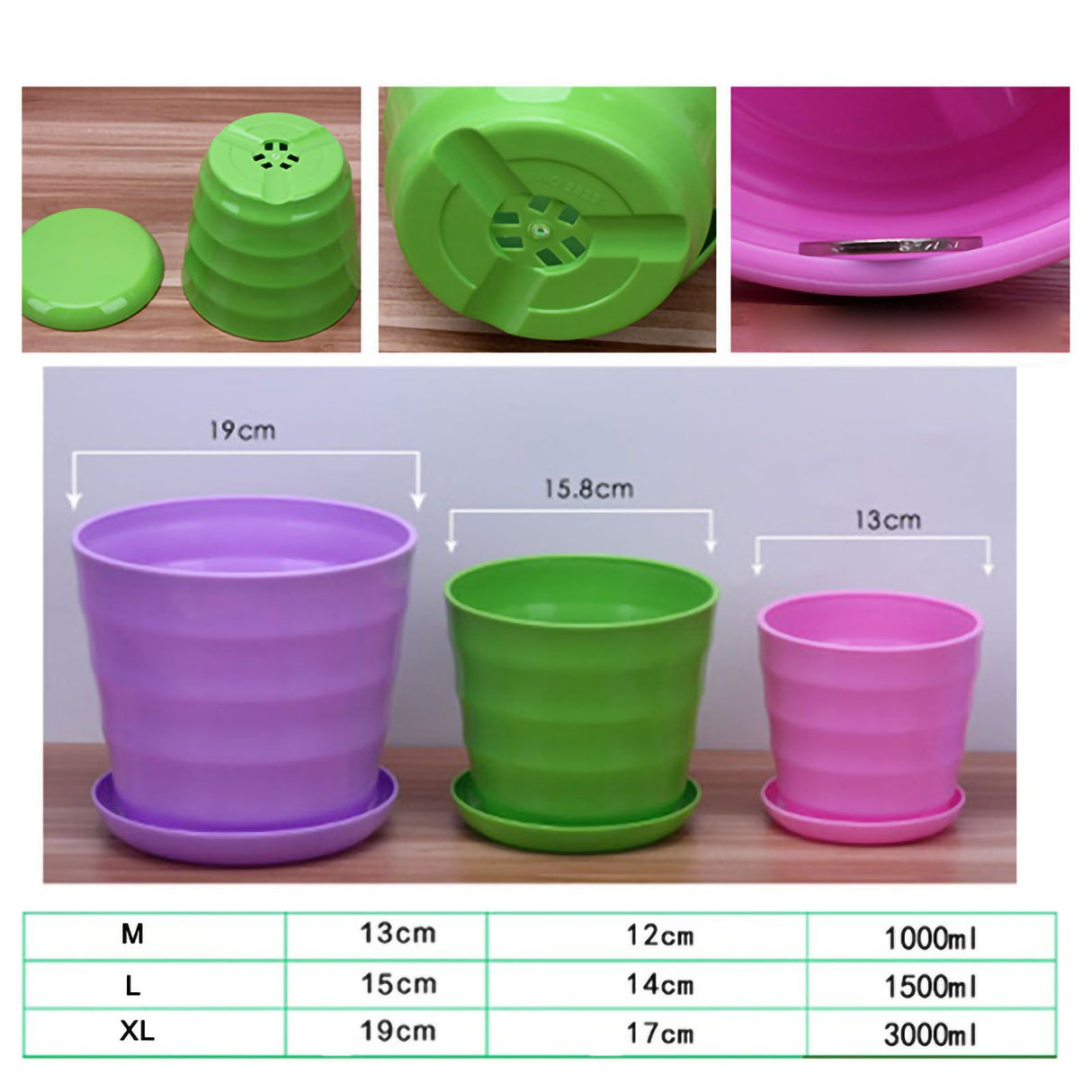 Flower Pot Flexible Round Modern Planter with Removable Tray for Gardening Office Balcony Pink L