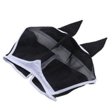 Horse Fly Mask Breathable Comfortable Soft Fine Mesh Design Horse Face Mask Horse Supplies with Ears Black - Top-Down View