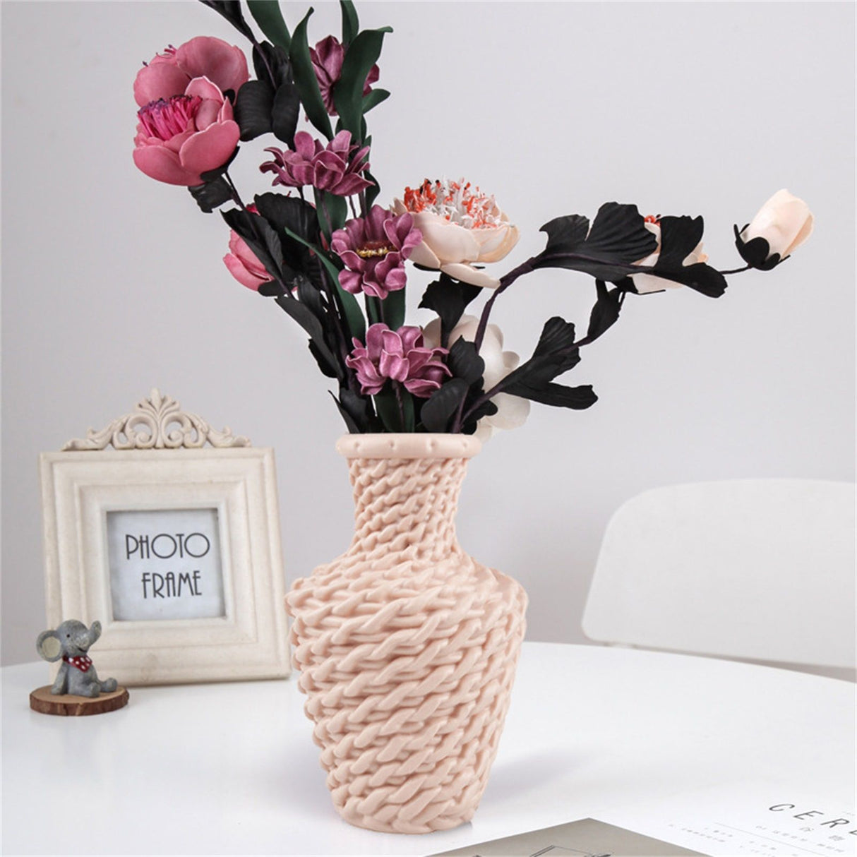 Vase Flower Vase Nordic Style Plastic Flower Decoration Imitation Rattan Vase Dried Wet Flower Container Pink