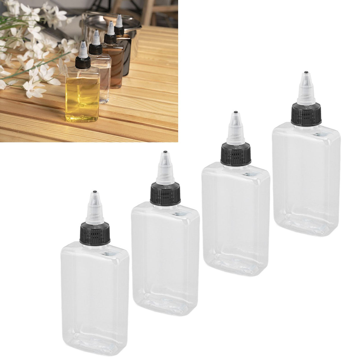 4 Pcs Seasoning Bottle 100ML Portable Sealed Reusable Dispensing Oil Bottle Seasoning Bottle for Outdoor BBQ Camping