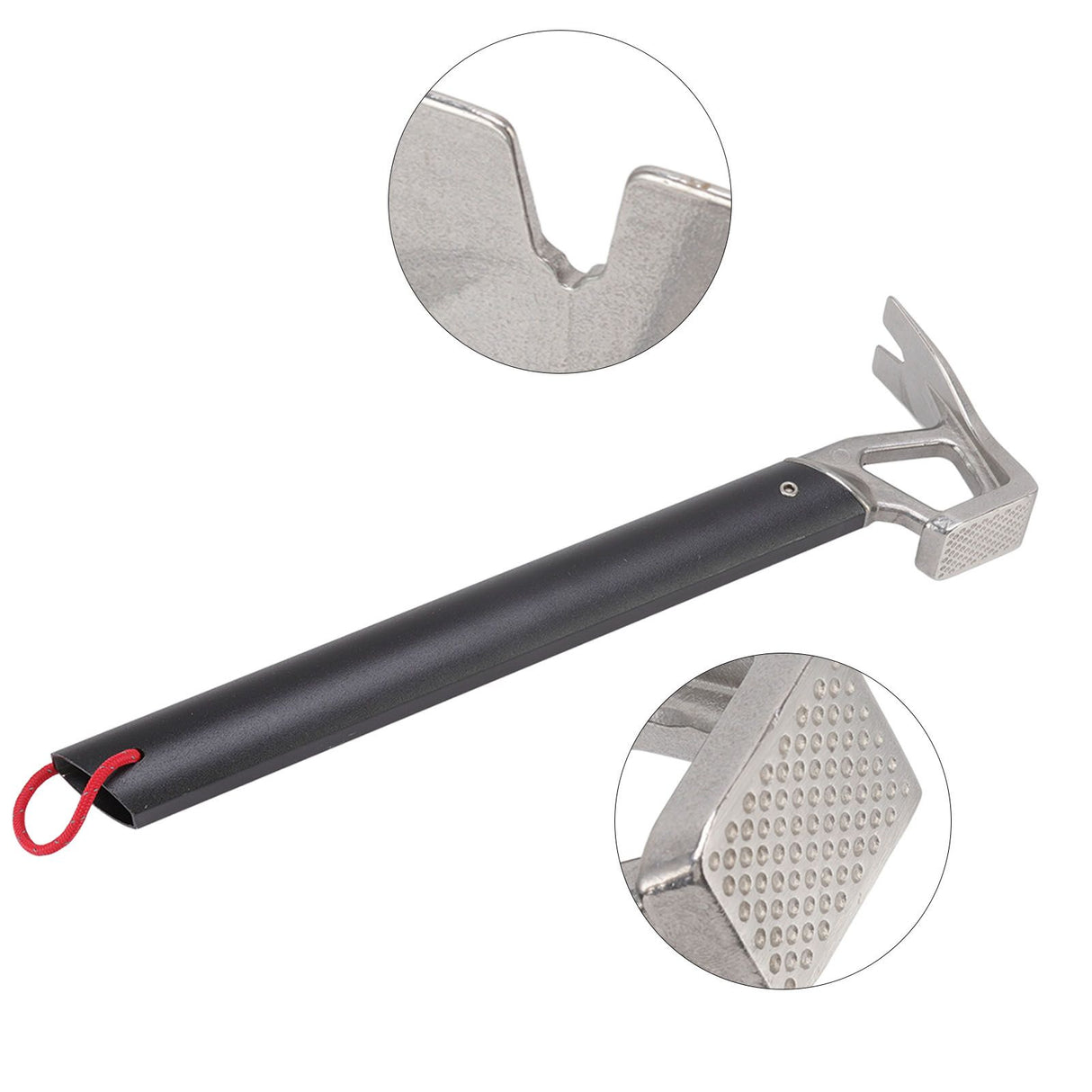 Camping Hammer Stainless Steel Ox Horn Head Aluminum Handle Large Resistance Tent Stake Hammer for Camping Outdoor Black