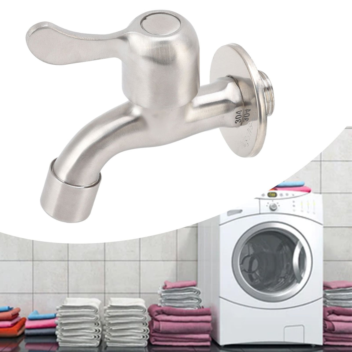 Washing Machine Tub Tap Faucet Stainless Steel Wall Mounted Single Cold Water Tap with Bubbler and Water Valve