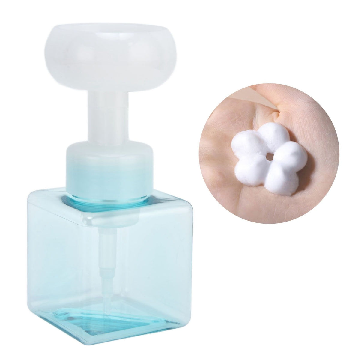 250ml Foaming Bottle PETG Plastic Flower Foam Dispenser Square Bottles for Cosmetic PackagingTransparent Blue