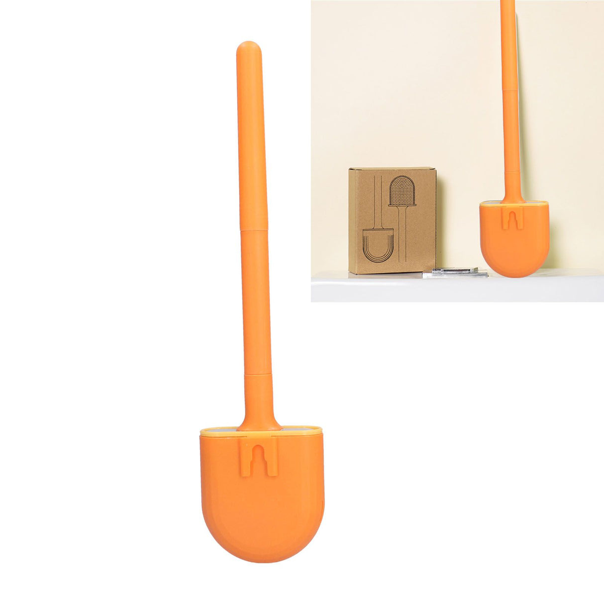Wall Mounted Toilet Brush Drying Holder Set with Detachable Handle Cleaning Tool for Home Hotel BathroomOrange