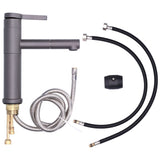 G1/2 Above Counter Basin Pull Out Faucet Set Cold Hot Mixing Water Tap with Water Pipes for Home Bathroom Gray