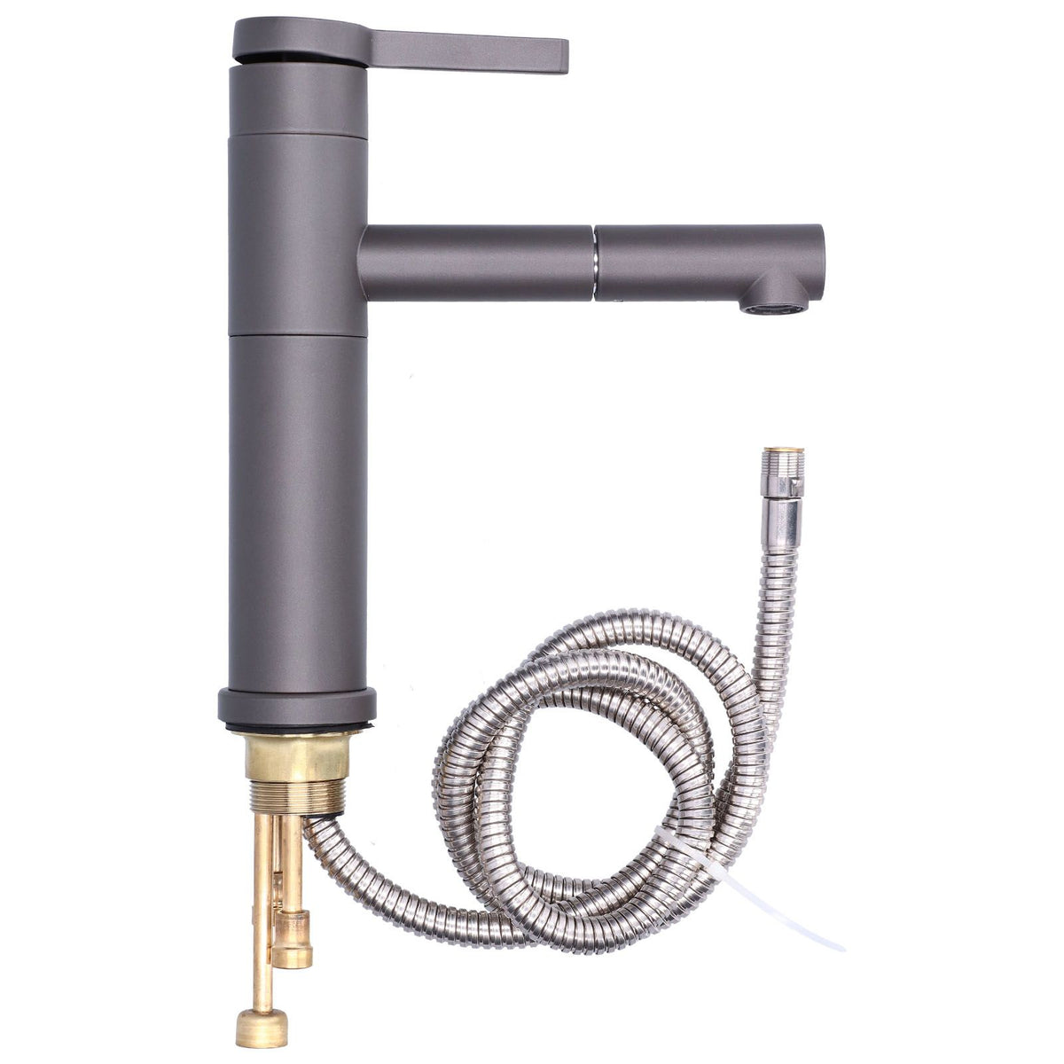 G1/2 Above Counter Basin Pull Out Faucet Set Cold Hot Mixing Water Tap with Water Pipes for Home Bathroom Gray