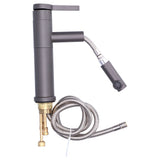 G1/2 Above Counter Basin Pull Out Faucet Set Cold Hot Mixing Water Tap with Water Pipes for Home Bathroom Gray - Rear View