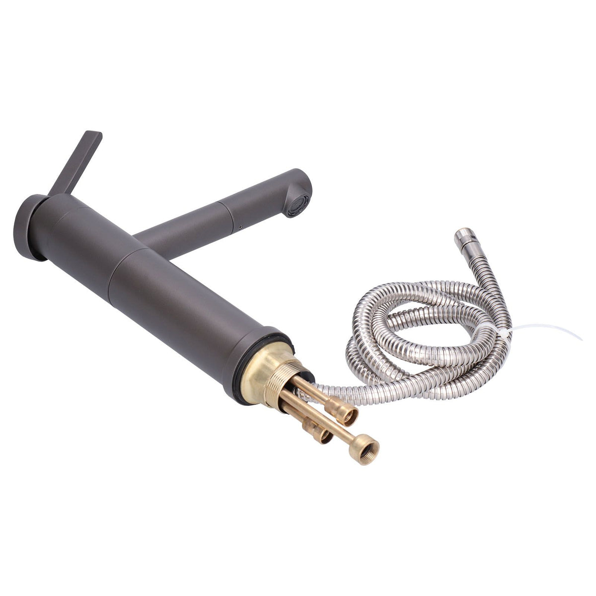 G1/2 Above Counter Basin Pull Out Faucet Set Cold Hot Mixing Water Tap with Water Pipes for Home Bathroom Gray