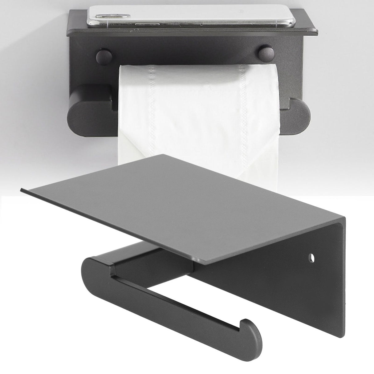 Toilet Paper Holder Stainless Steel Wall Mounted Toilet Paper Roll Holder with Shelf Matte Black for Bathroom