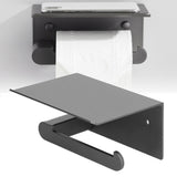 Toilet Paper Holder Stainless Steel Wall Mounted Toilet Paper Roll Holder with Shelf Matte Black for Bathroom - Extra Image