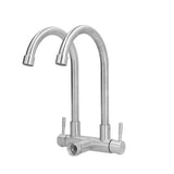 G3/4 Double Nozzle Single Cold Faucet 360 Degree Rotating 304 Stainless Steel Basin Tap for Kitchen Bathroom