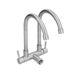 G3/4 Double Nozzle Single Cold Faucet 360 Degree Rotating 304 Stainless Steel Basin Tap for Kitchen Bathroom