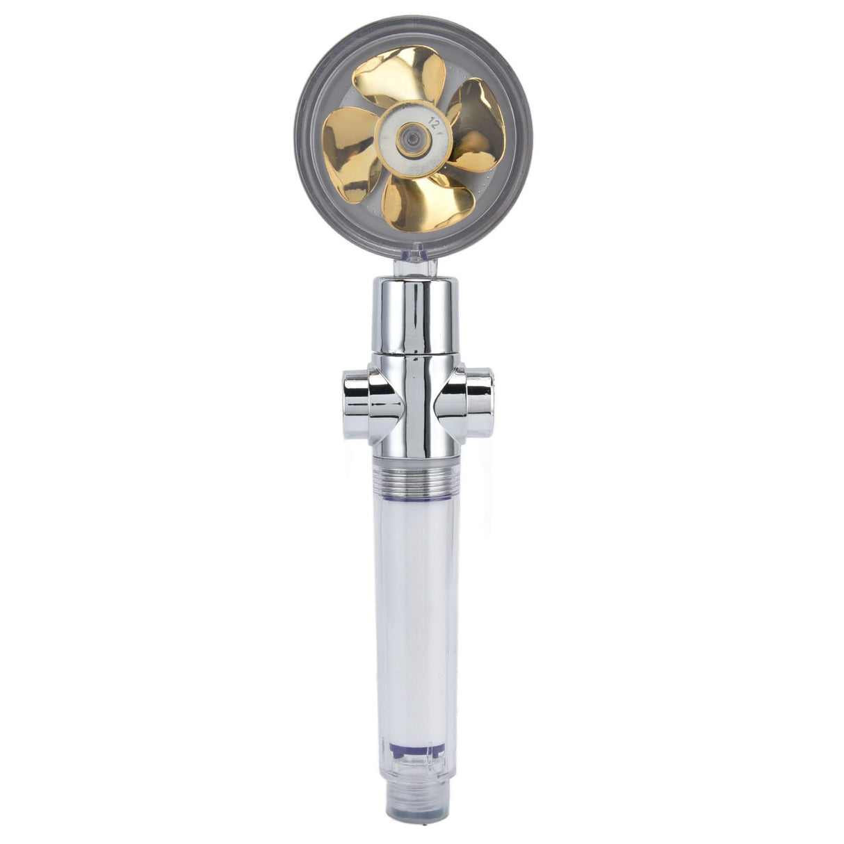 Turbocharged Fan Shower Head Handheld Propeller Driven 360° Rotation G1/2 Thread Detachable for Water SavingGold