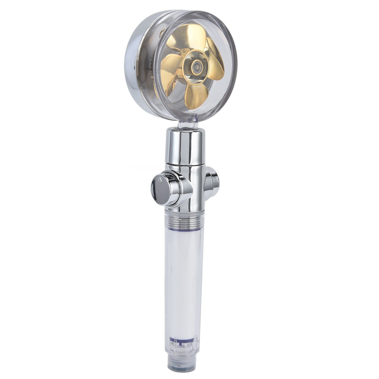 Turbocharged Fan Shower Head Handheld Propeller Driven 360° Rotation G1/2 Thread Detachable for Water SavingGold