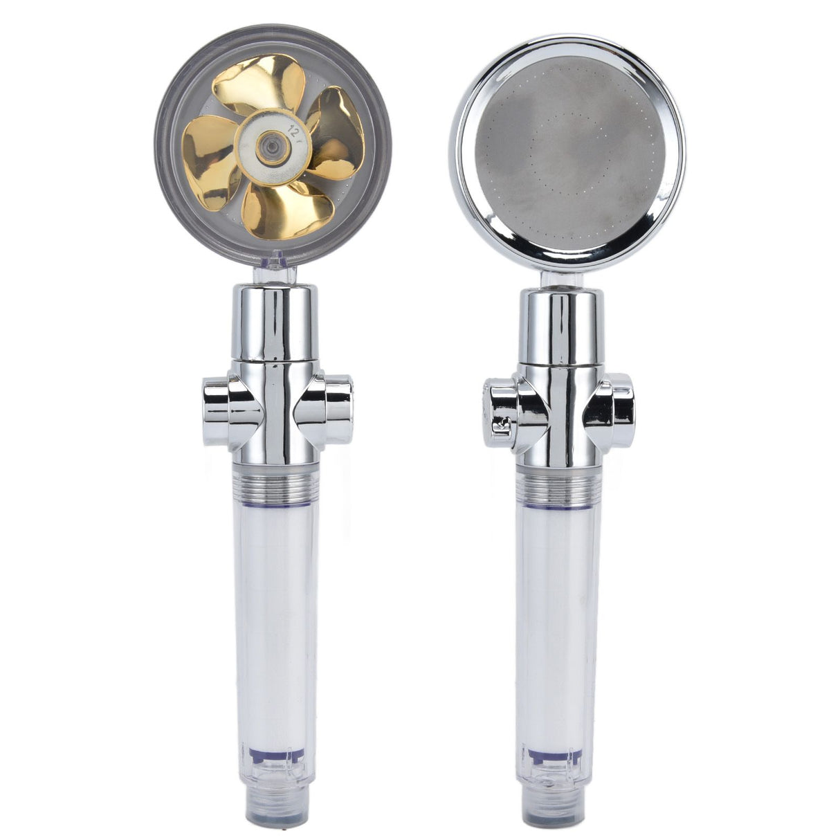 Turbocharged Fan Shower Head Handheld Propeller Driven 360° Rotation G1/2 Thread Detachable for Water SavingGold