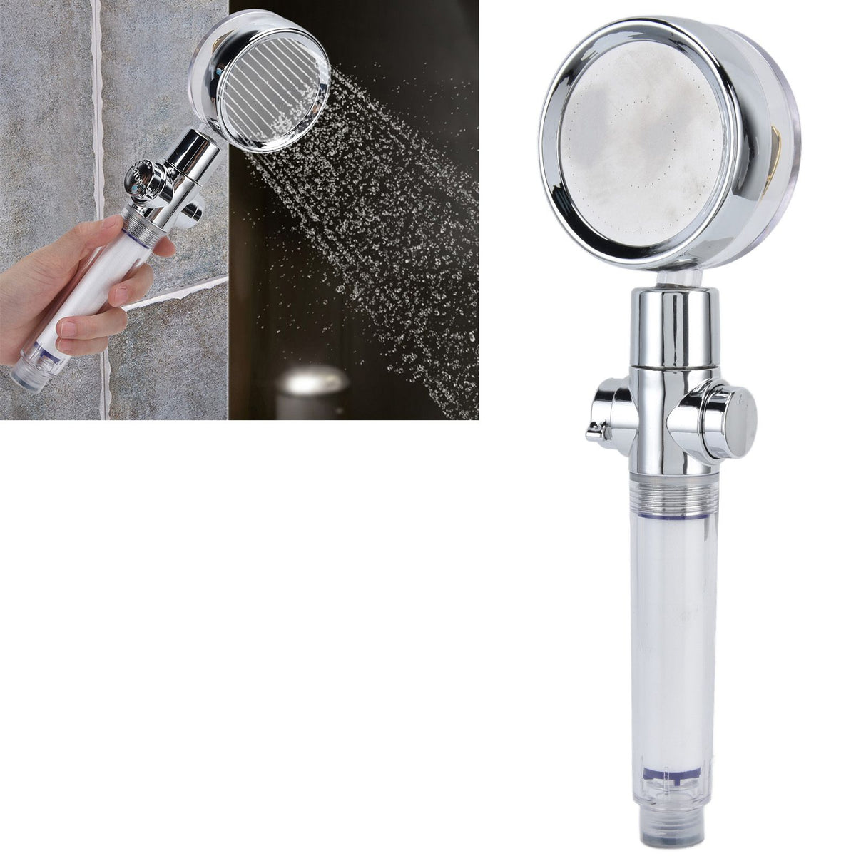 Turbocharged Fan Shower Head Handheld Propeller Driven 360° Rotation G1/2 Thread Detachable for Water SavingGold