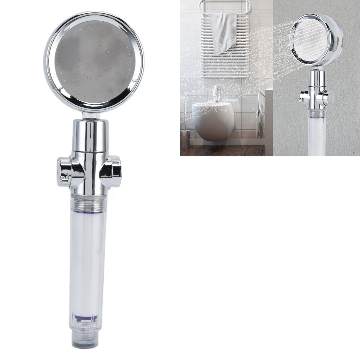 Turbocharged Fan Shower Head Handheld Propeller Driven 360° Rotation G1/2 Thread Detachable for Water SavingGold