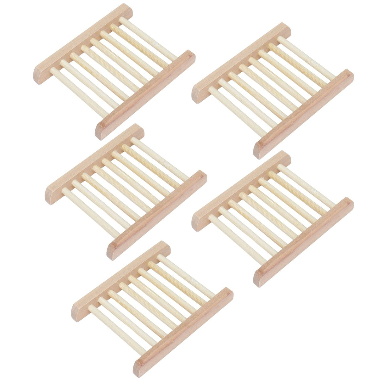 5pcs Bamboo Soap Dish Waterproof Antislip Wooden Bar Soap Holder for Shower Bathroom Kitchen