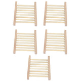 5pcs Bamboo Soap Dish Waterproof Antislip Wooden Bar Soap Holder for Shower Bathroom Kitchen - Side View