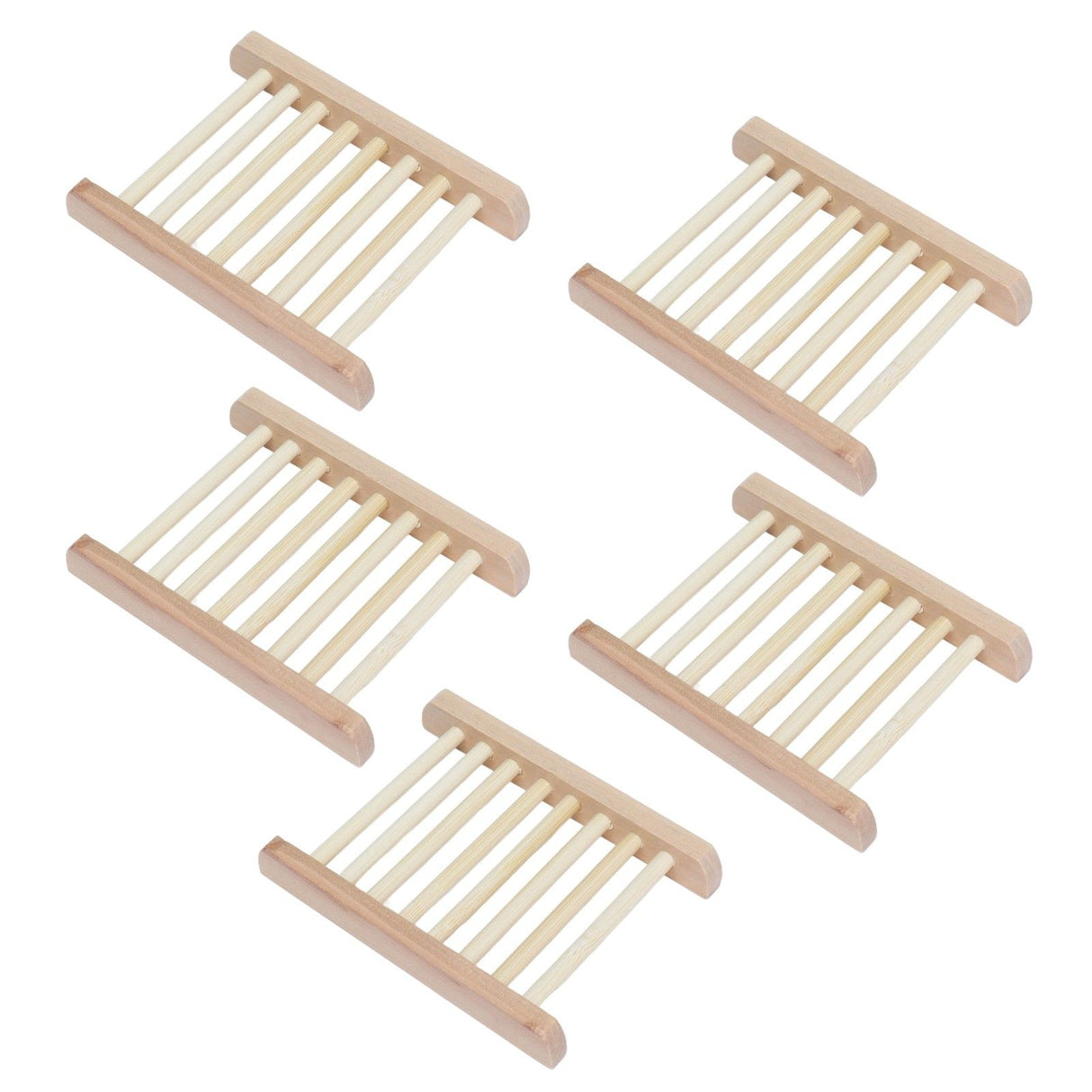 5pcs Bamboo Soap Dish Waterproof Antislip Wooden Bar Soap Holder for Shower Bathroom Kitchen