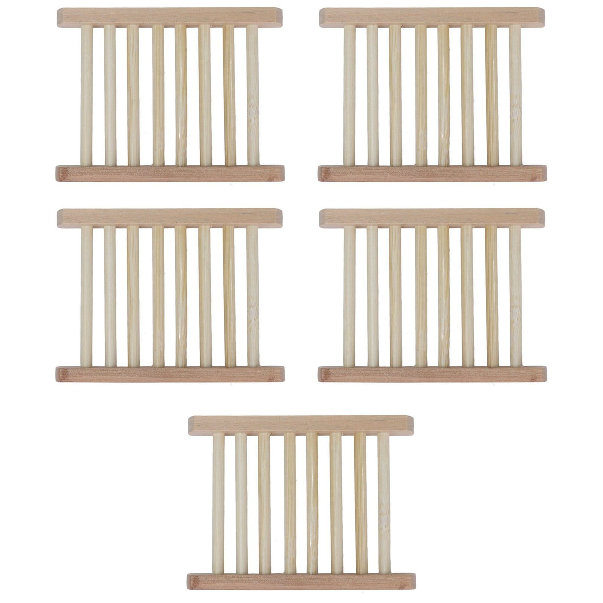 5pcs Bamboo Soap Dish Waterproof Antislip Wooden Bar Soap Holder for Shower Bathroom Kitchen