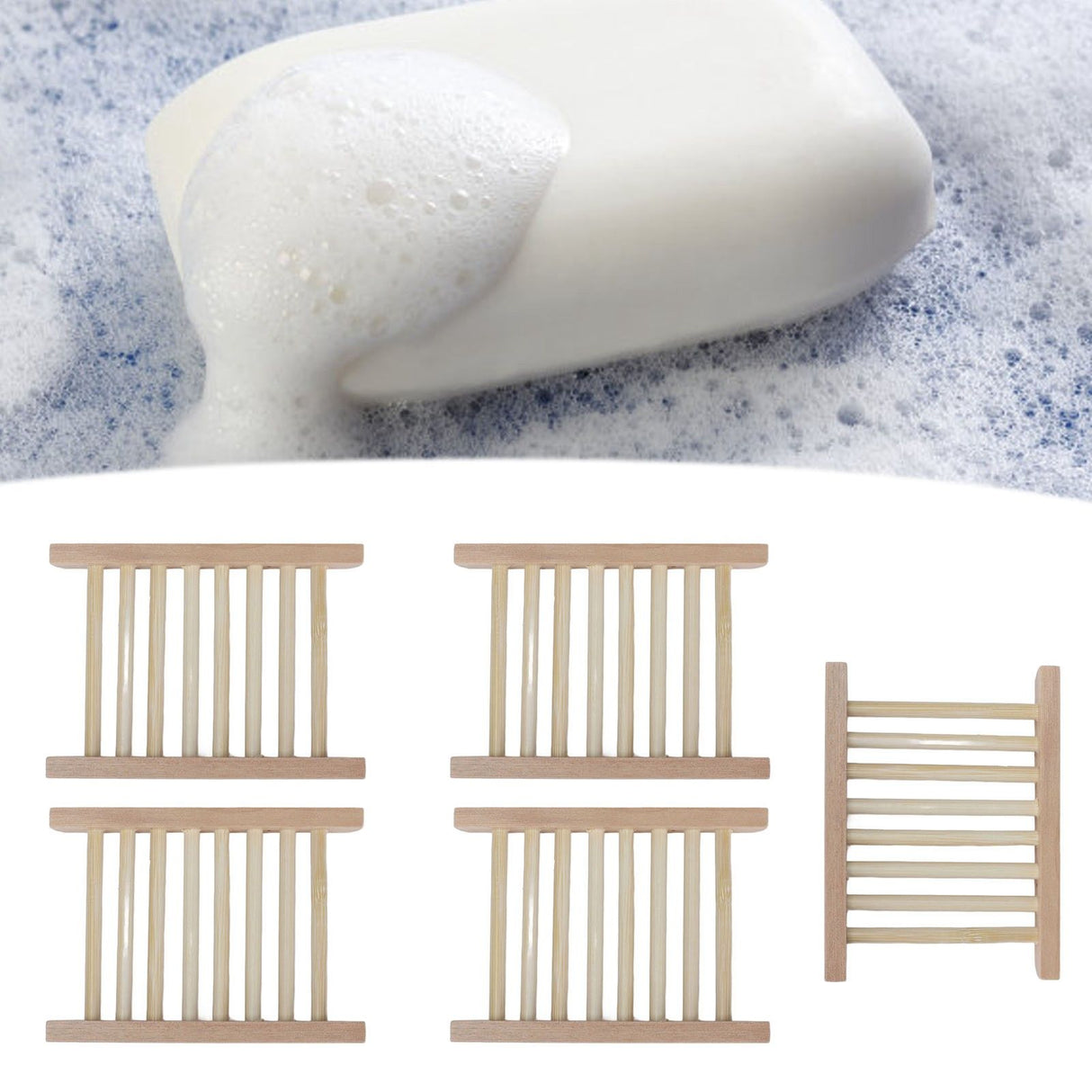 5pcs Bamboo Soap Dish Waterproof Antislip Wooden Bar Soap Holder for Shower Bathroom Kitchen