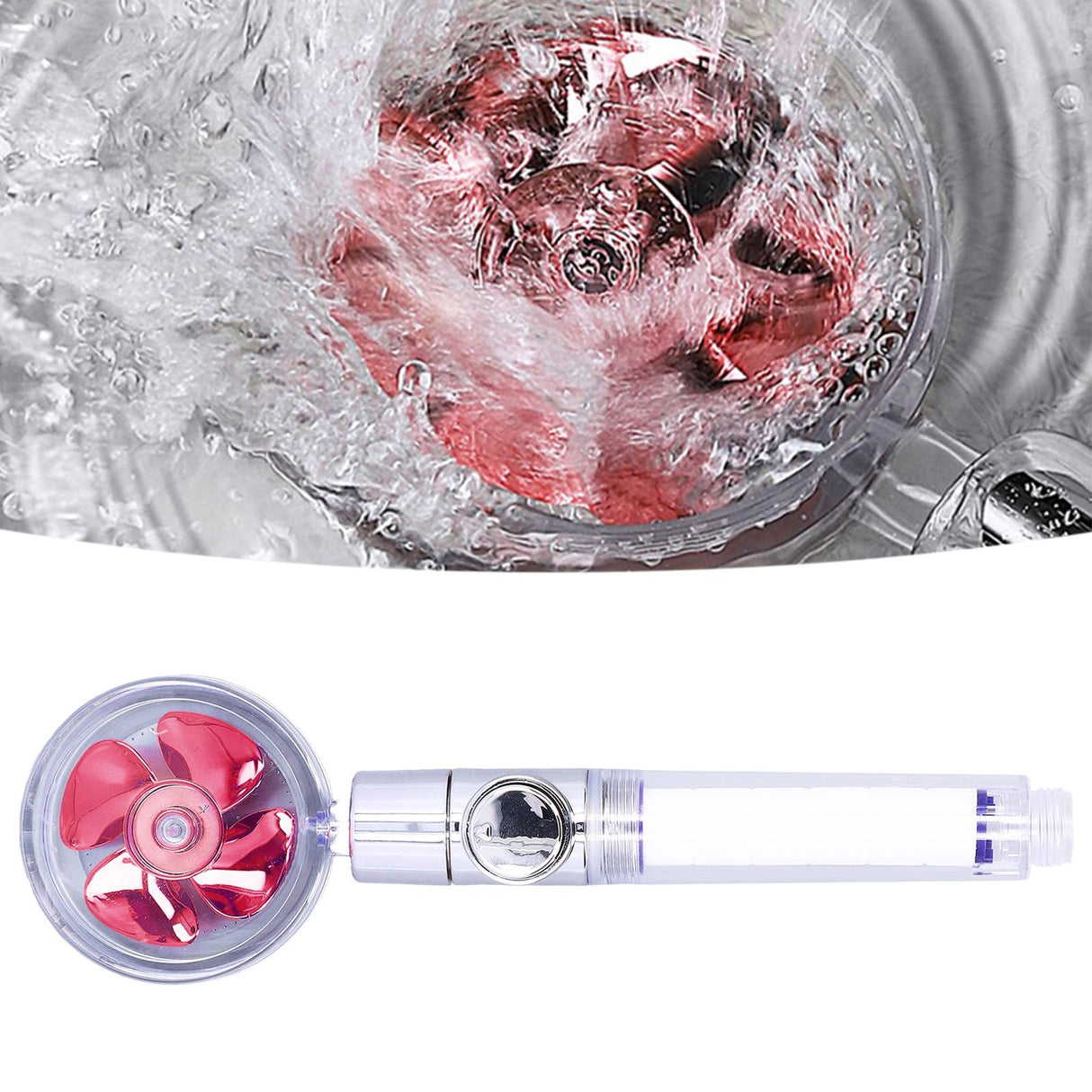 G1/2 High Pressure Fan Shower Head with Pause Switch 360 Degree Rotation Handheld Filter Detachable Shower SprayerRed