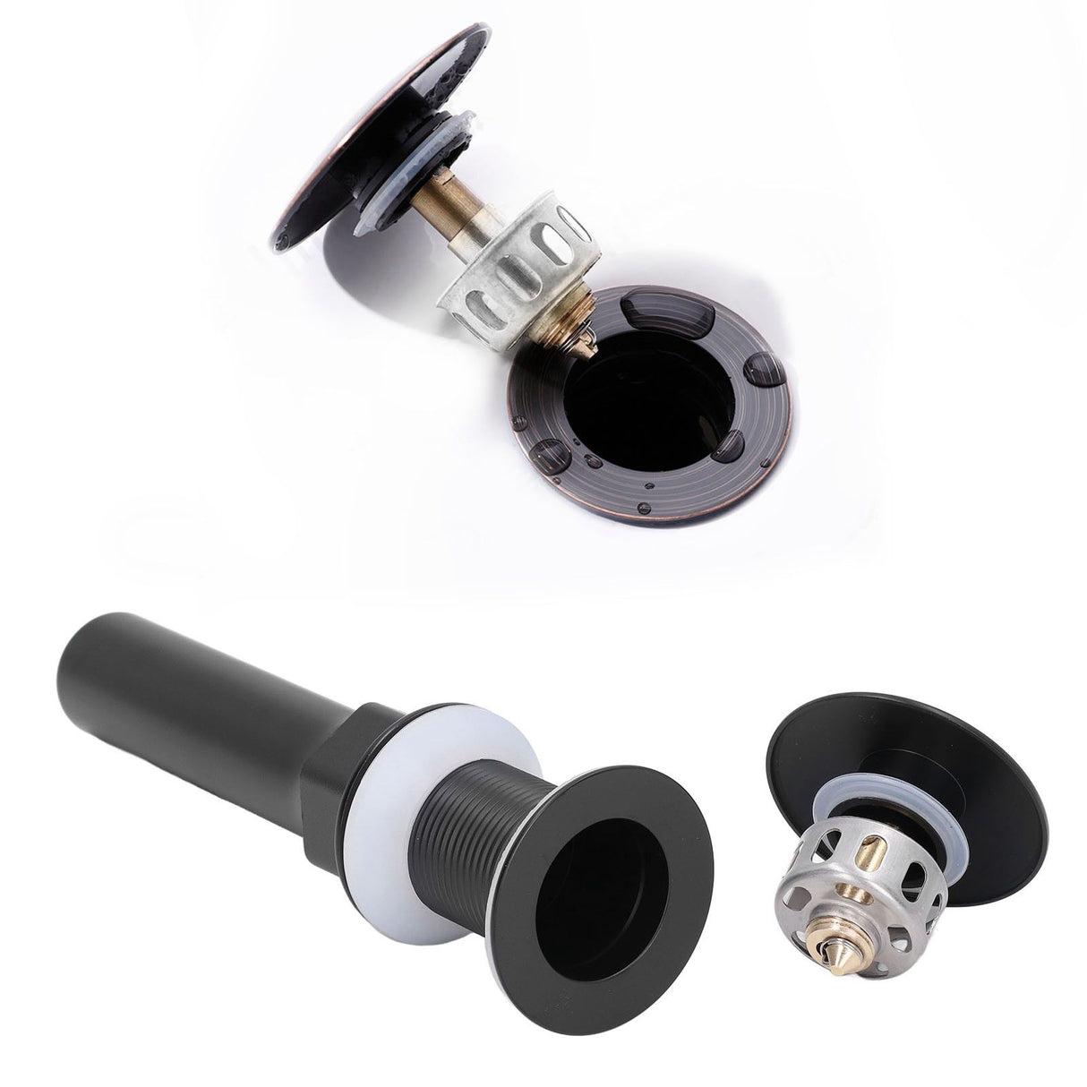 Round Popup Sink Drain Copper Stainless Steel Drain Stopper with Filter Basket Bathroom Accessory for Household