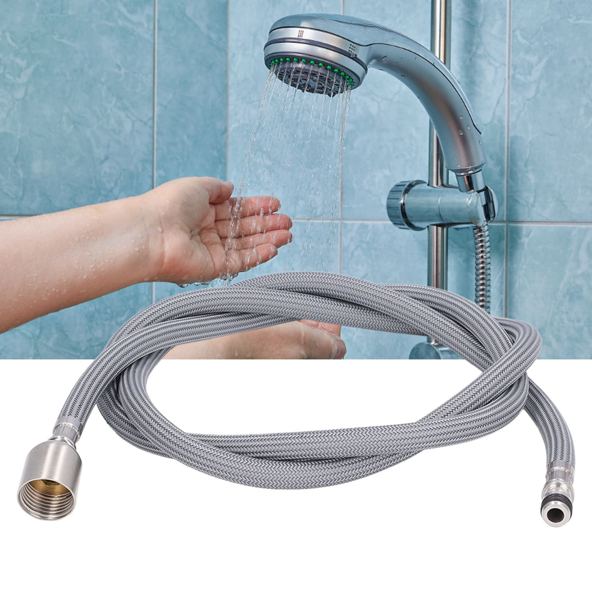 G1/2 1.5m Pull Out Faucet Hose Nylon Braid PVC Flexible Faucet Hose Replacement for Kitchen Bathroom