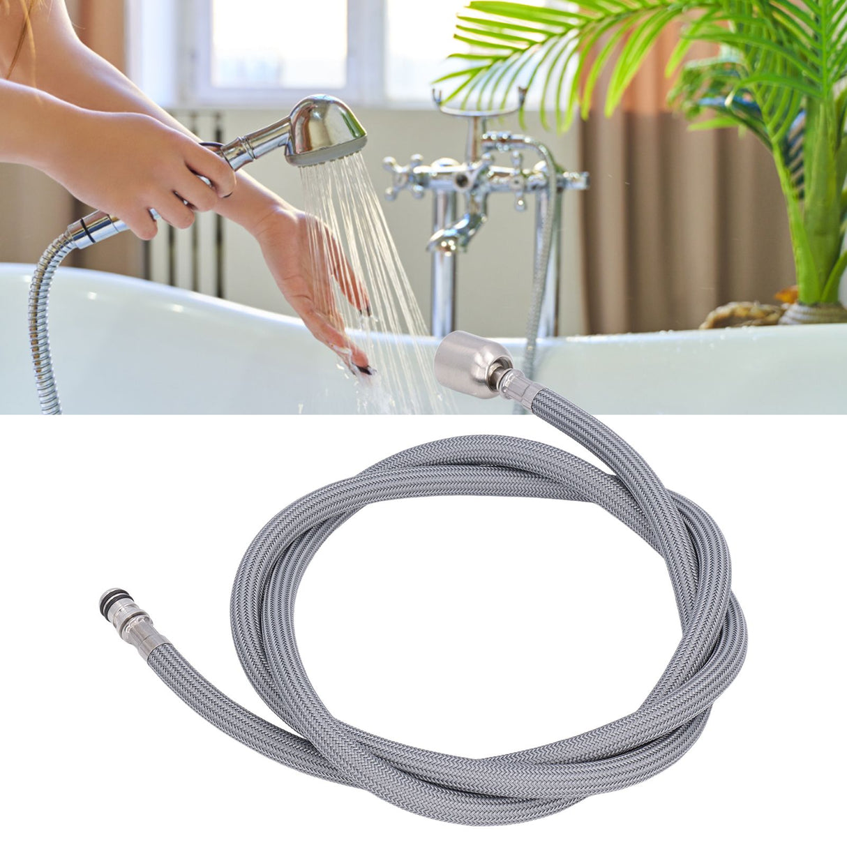G1/2 1.5m Pull Out Faucet Hose Nylon Braid PVC Flexible Faucet Hose Replacement for Kitchen Bathroom