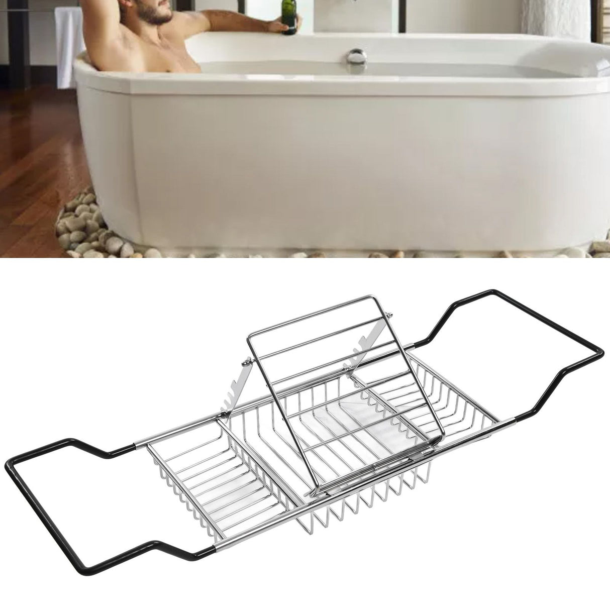 Metal Bathtub Rack Retractable Adjustable Removable Stand Bathroom Caddy Tray Rack for Hotels Bathrooms