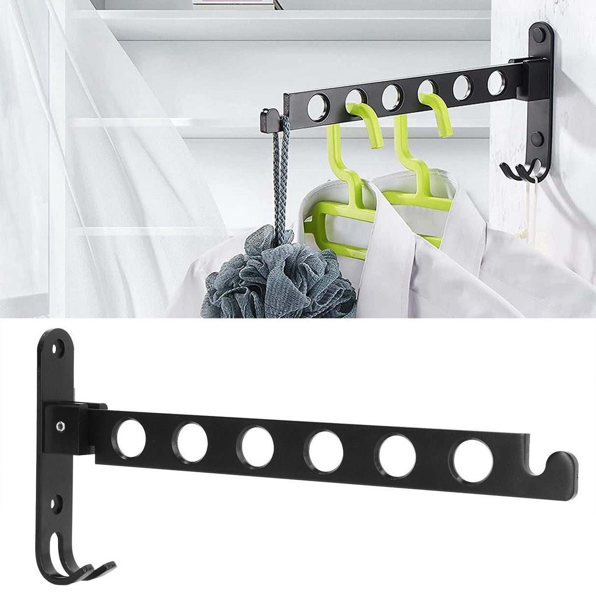 Folding Clothes Hanger Space Saving 90° Collapsible Laundry Drying Rack with 6 Holes Black