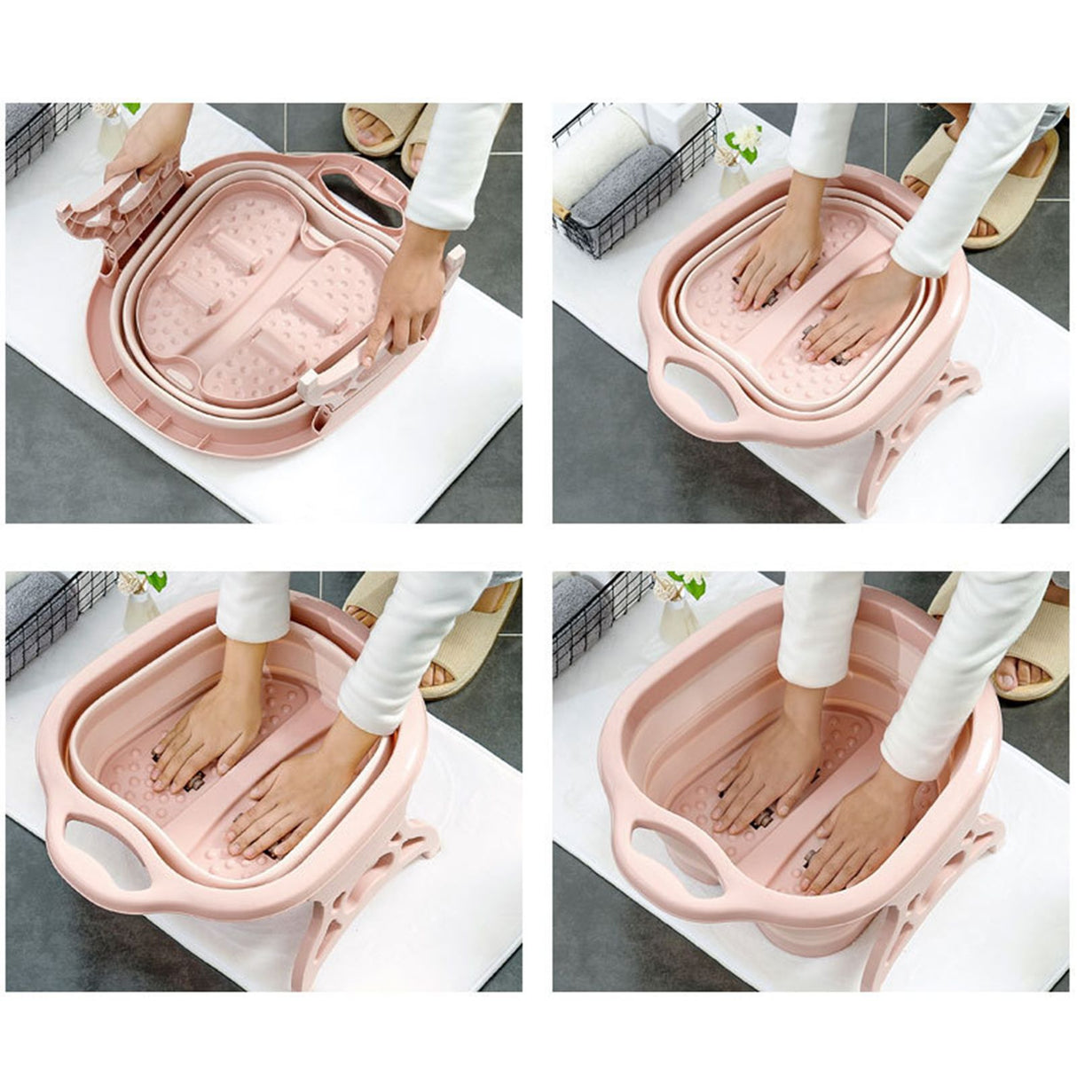 Foot Soaking Bath Basin Foldable Portable Roller Design SPA Massage Bucket for Relieving Feet Pain AchesPink