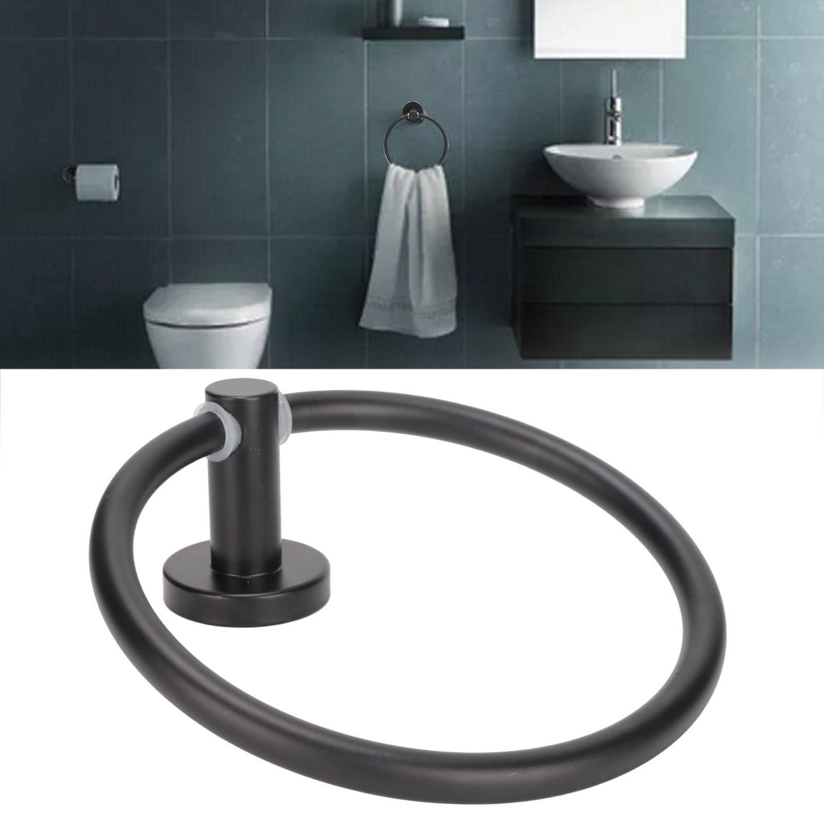 Towel Ring Space Aluminum Modern Round Hand Towel Holder Bath Hardware for Balcony HotelBlack