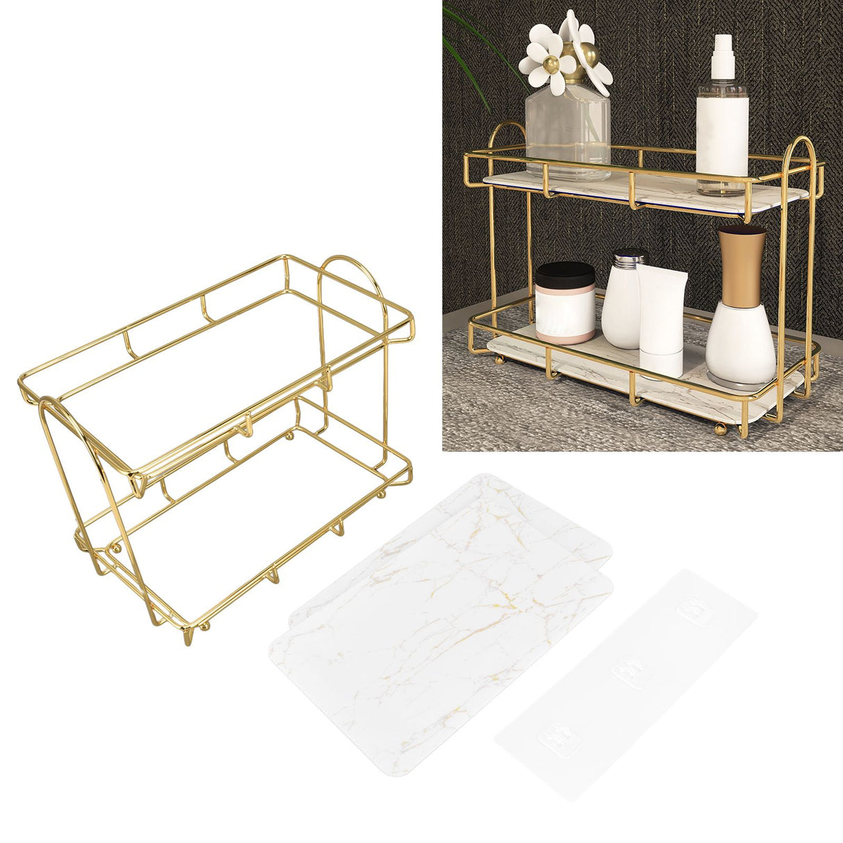 Bathroom Countertop Rack Large Capacity 2 Tiers Gold Bathroom Countertop Rack for Home Hotel