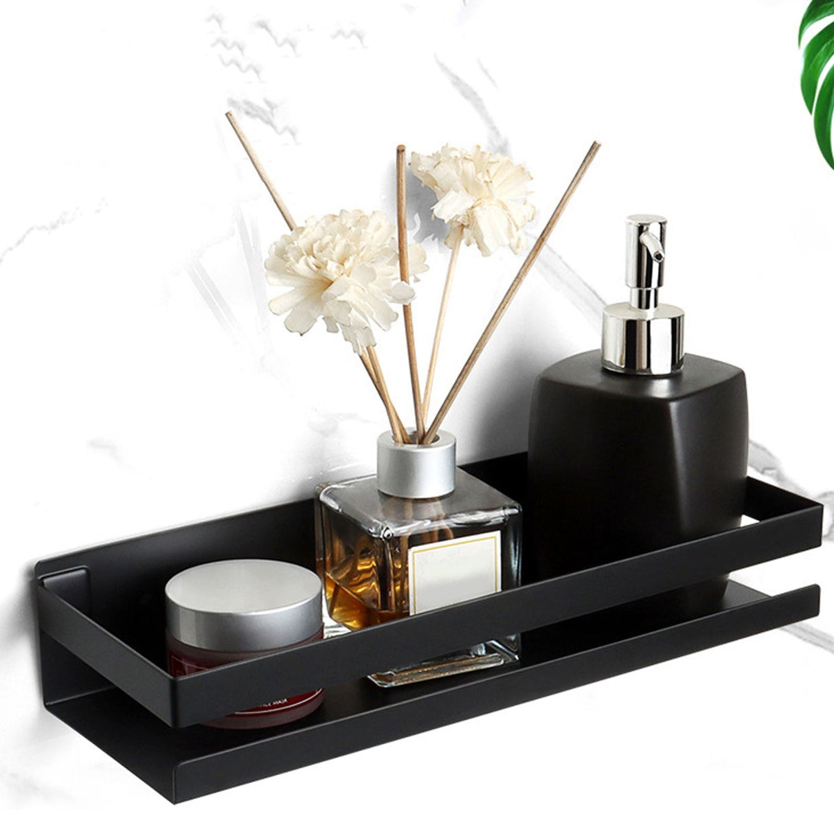 Bathroom Rack Black Large Storage Space Waterproof Strong Bearing Capacity Hotel Shelf Set 40x10x6cm