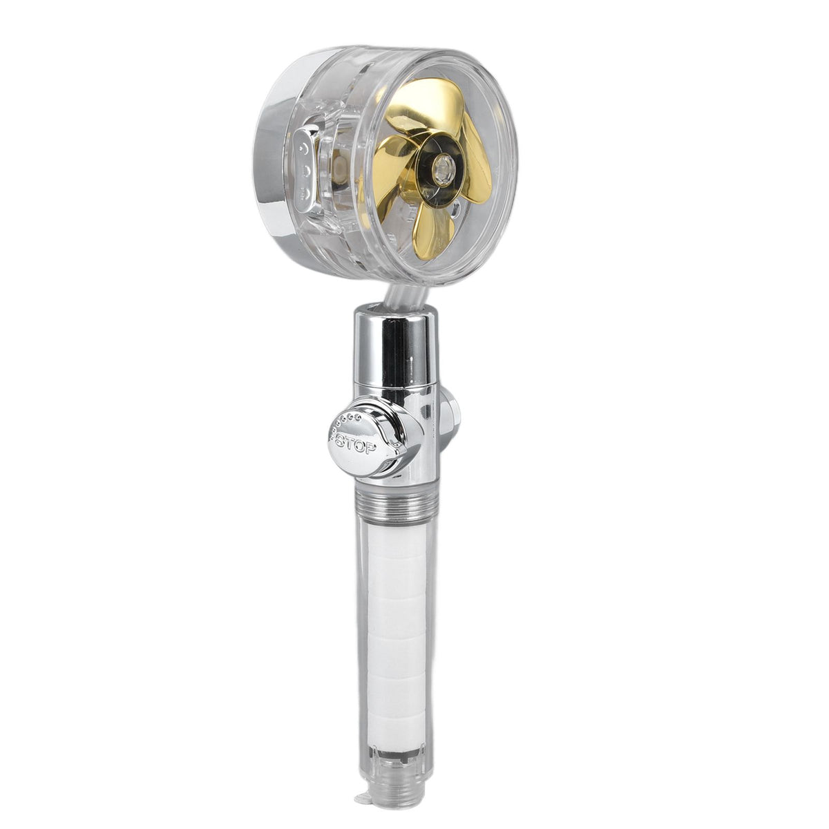 Propeller Shower Head Vortex Hydro Jet 360° Rotating Handheld with Pause Switch Filter G1/2