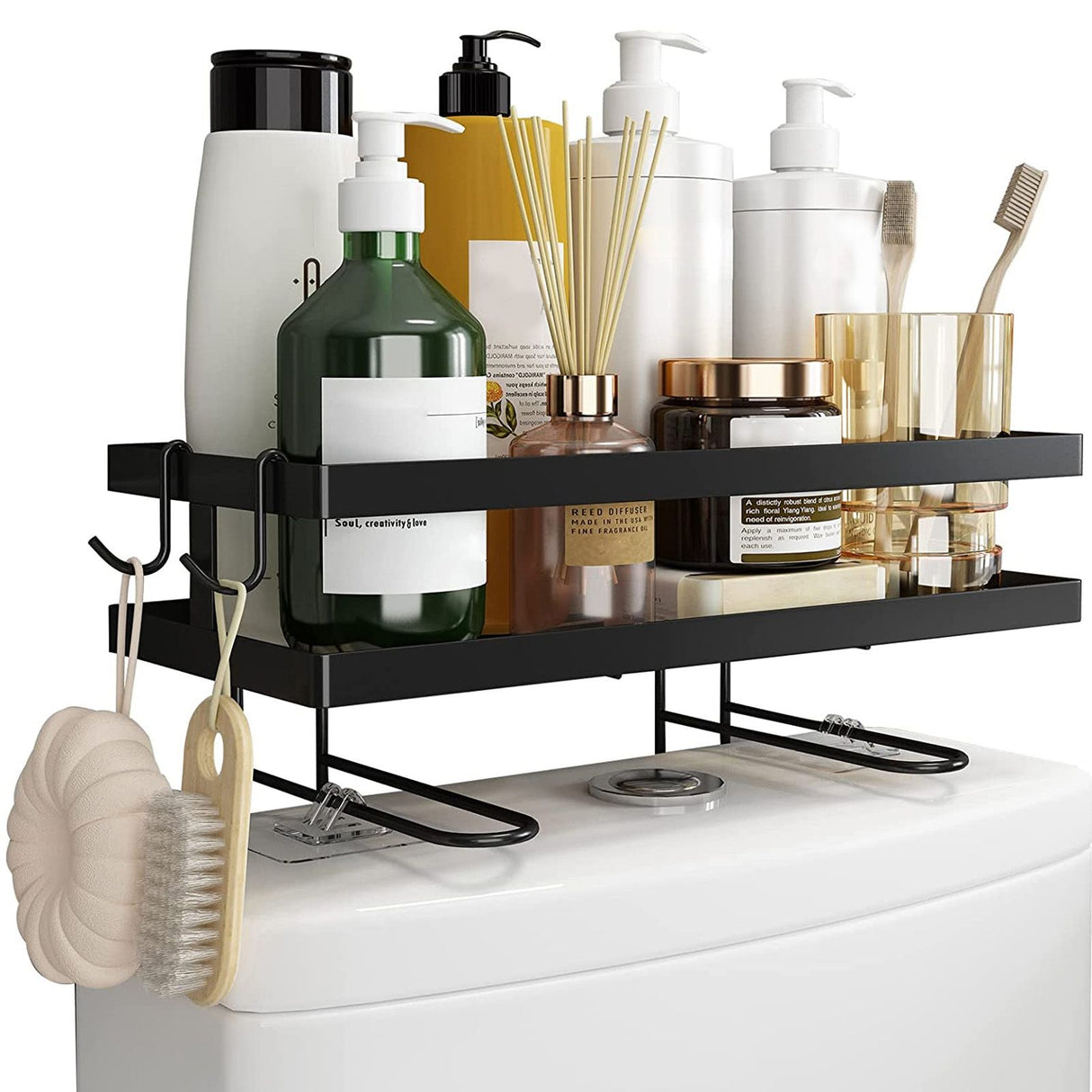 Bathroom Over The Toilet Storage Shelf Space Saver Punch Free Bathroom Storage OrganizerBlack