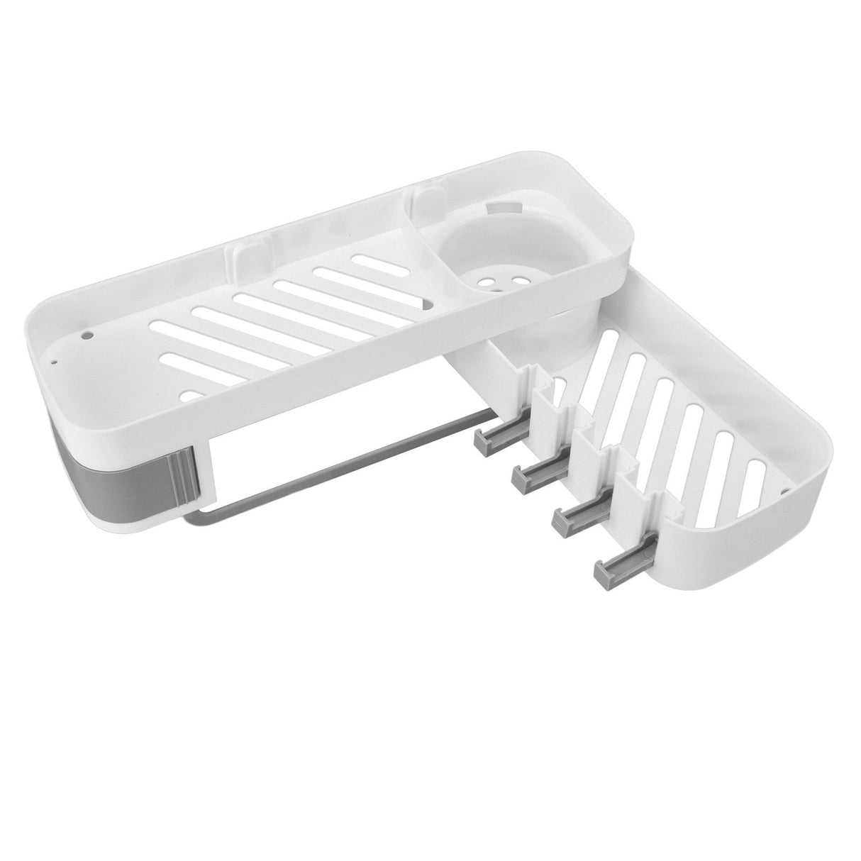 Bathroom Corner Rack Double Layer Rotatable Wall Mounted Stylish Simple Multifunctional Storage ShelfWhite and Grey