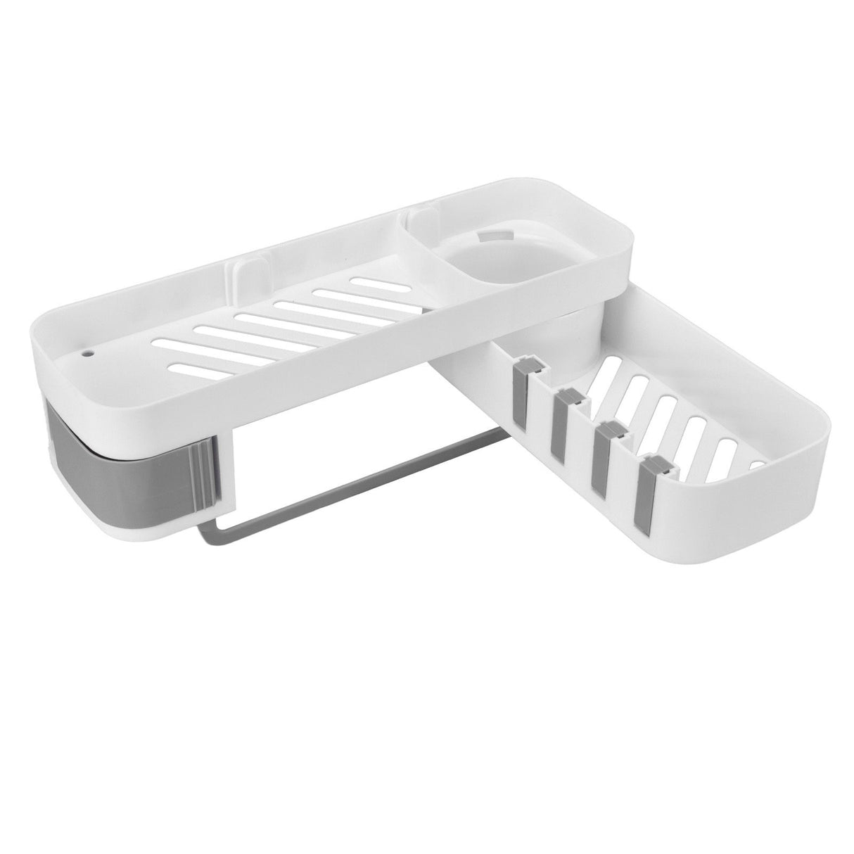 Bathroom Corner Rack Double Layer Rotatable Wall Mounted Stylish Simple Multifunctional Storage ShelfWhite and Grey